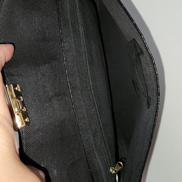 Oversized Faux Croc Leather Clutch in Black - Picture 12 of 14